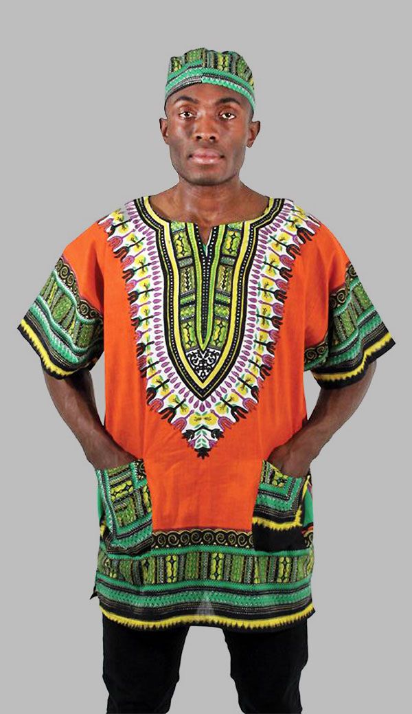Black and Gold Traditional African Print Dashiki Shirt