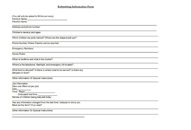 babysitting for parents to fill out forms babysitting babysitting papers for parents to fill out
