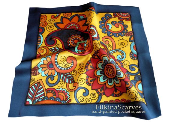 Hankie Pocket Square Handkerchief Blue /& Orange Paisley