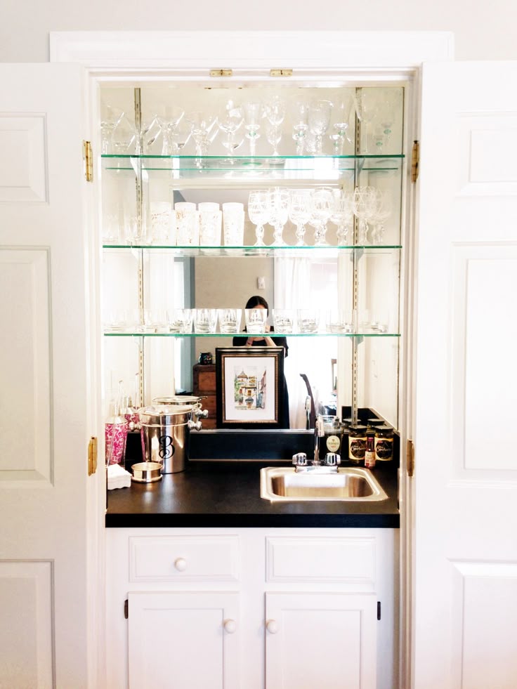 Bar Closet Living Room Kitchen Design Home Designs Bar Closet Living Room Kitchen, Bar Mirror With Glass Shelves