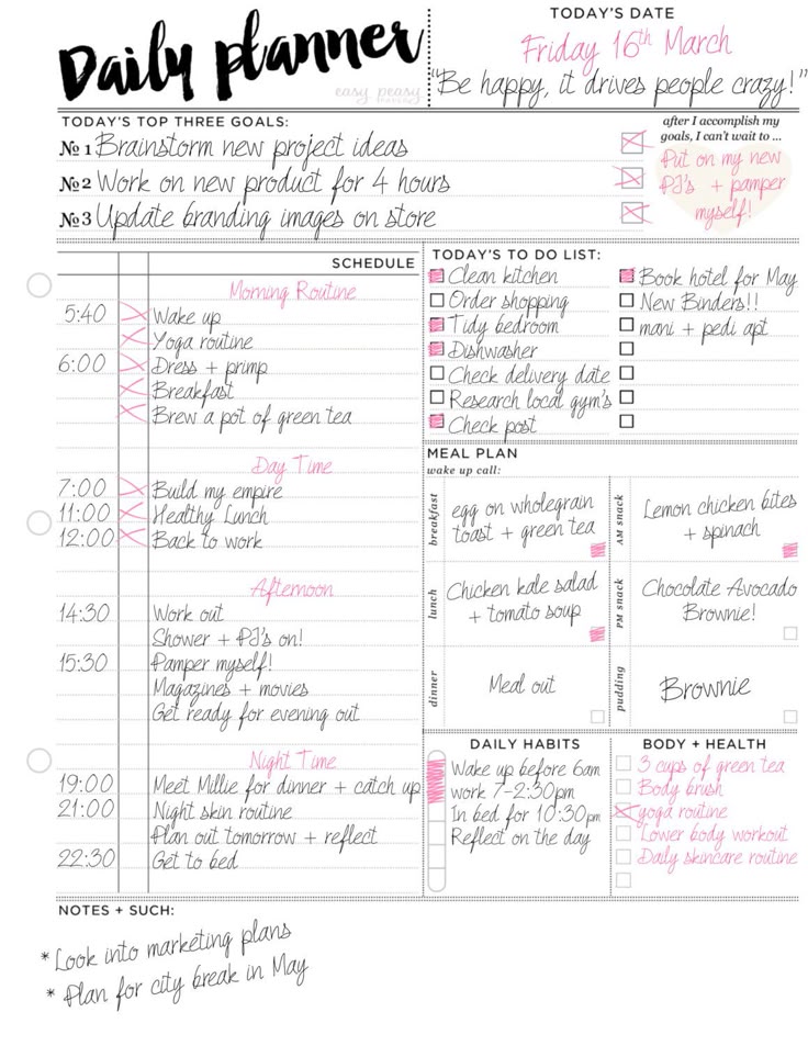 day by day schedule