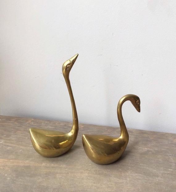 Vintage Brass Birds Set of 2 Midcentury Brass Swans
