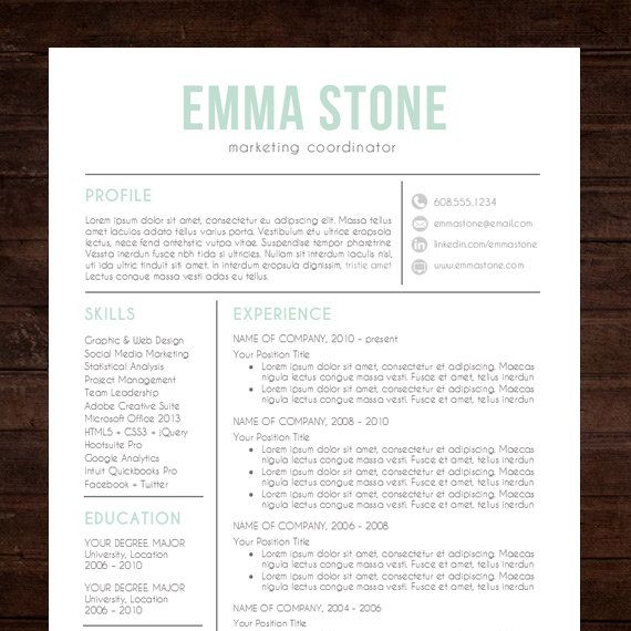 ★ Instant Download ★ Resume Template / CV Template for MS Word | "The Emma" Resume Design in mint green blue #shineresumes