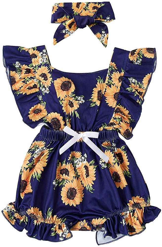 UK Newborn Baby Girls Sunflower Strap Romper Bodysuit Jumpsuit Outfits Clothes