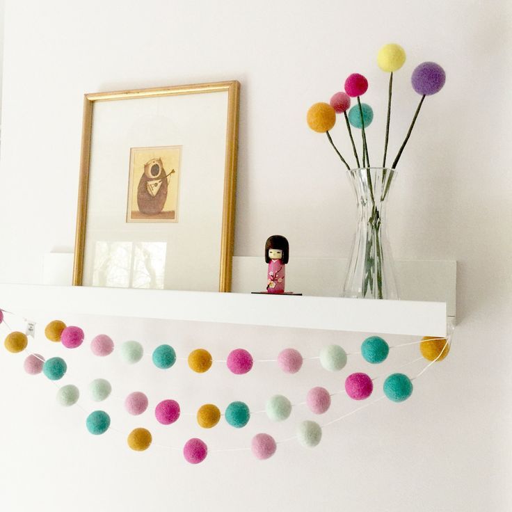 Pom Pom Garland, Pastel Pink Nursery, Felt Ball Garland, 1st Birthday Shoot, Toddler Girl Room Decor, Party Garland, Felt Bunting, Pom Poms
