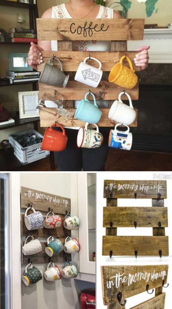 Palettenkaffeetassen-Organisator. Top 23 Coole DIY Küchenpaletten Ideen, die Si...
