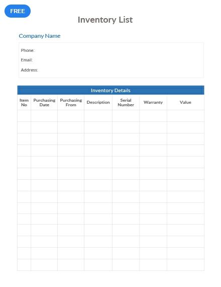 free simple inventory list inventory templates designs 2019