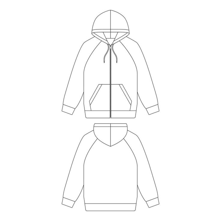 Template raglan zip hoodie vector illustration flat design outline ...