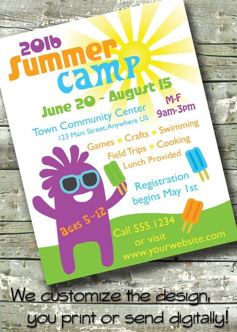 summer camp kids day camp 5x7 invite 8 5x11 flyer 11x14 flyer invites