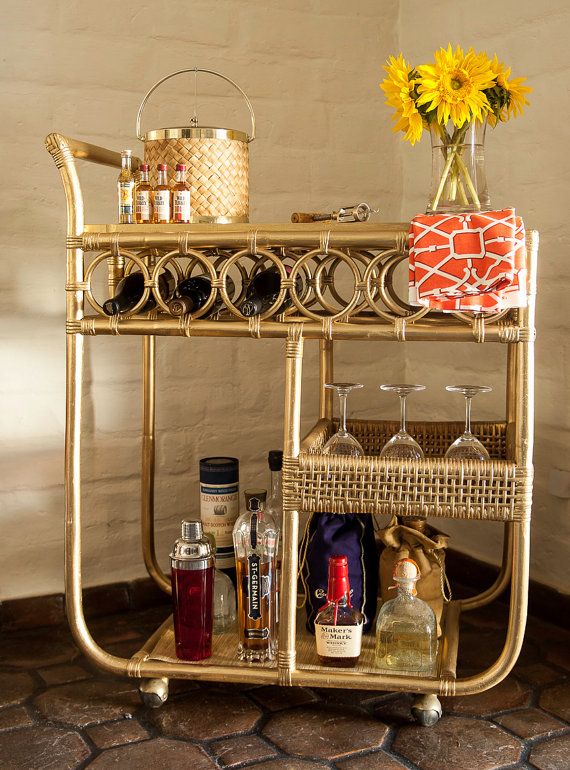 1960 S Vintage Rattan Metallic Gold Bar Cart By Erinlaneestate 1960 S Vintage Rattan Metallic Gold Bar Cart By Erinlaneestate 175 00 Decor Pinterest And
