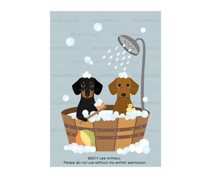 43g 5x7 Two Dachshund Dogs In Wooden Bathtub Wall Art Etsy In 2021 Dachshund Dog Etsy Wall Art Wooden Bathtub