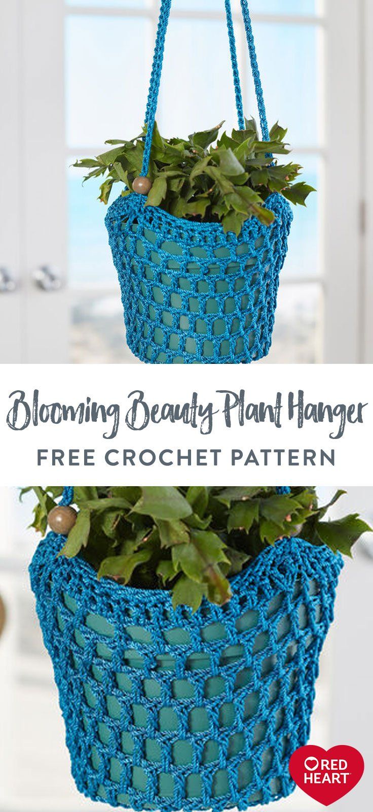 Crochet Kitchen Decor Plant Holder Blue and Red Star Pot Holder