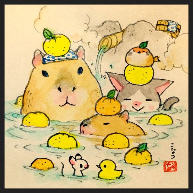 みんなで柚子湯でぽっかぽか ぽっかぽか 画 イラスト みんなで柚子湯でぽっかぽか ぽっかぽか 画 イラスト