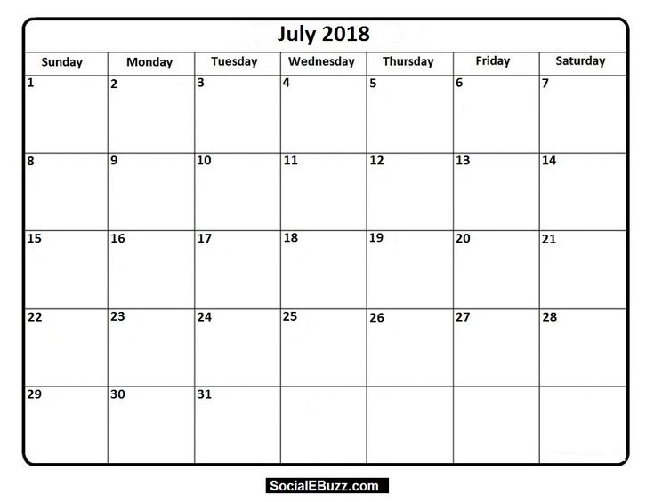 july 2018 printable calendar word