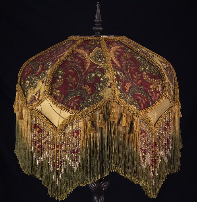 Victorian Lamp Shade Paisley Damask Burdy Gold Green Beading Fringe Tassels Handmade Victorianvint Lampshades Lamps And Victorian Lamp Shade Paisley Damask, Victorian Lamp Shade Beaded Fringe