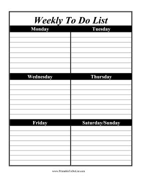 weekly todo list template