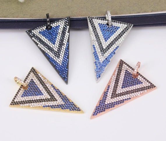5pcs Charm Micro Pave CZ Triangle pendant Beads,Metal Copper Cubic Zirconia Triangle Pendant For Jewelry Making