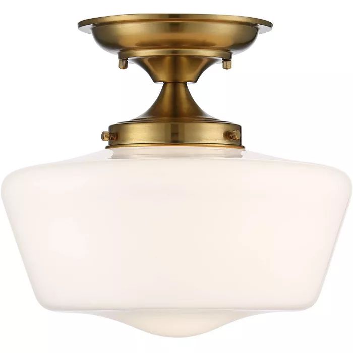 Regency Hill Schoolhouse Ceiling Light Semi Flush Mount Fixture Soft Gold 12 Wide Opal Glass For Bedroom Kitchen Hallway Bathroom Lights Fixtures Semi Flush Ceiling Lights, Regency Hill Schoolhouse Ceiling Light Semi Flush Mount Fixture