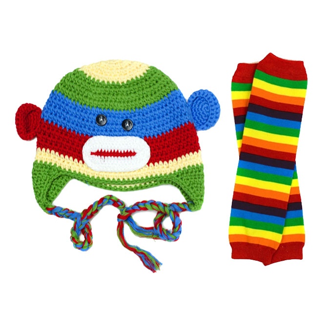 Rainbow Monkey Hat Leg Warmer Set Baby Hats Knit Rainbow Monkey Hat Leg Warmer Set Baby Hats Knit