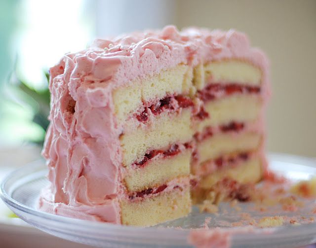 Vanilla Cake With Fresh Berries Filling And Strawberry Cream Cheese