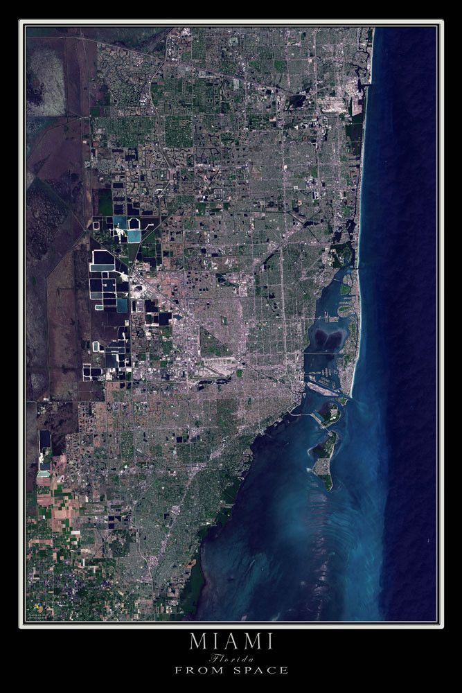miami florida satellite poster map