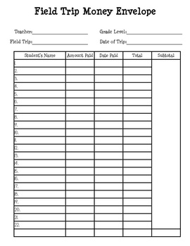 field trip money envelope form to be glued on manilla folder may