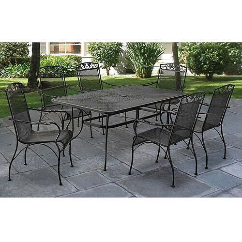 Patio Metal Dining Set 7pc Iron Table 6 Chairs Outdoor Garden Furniture Black Mainsta Wrought Patio Metal Dining Set 7pc Iron Table 6, Wrought Iron Patio Chair Sets