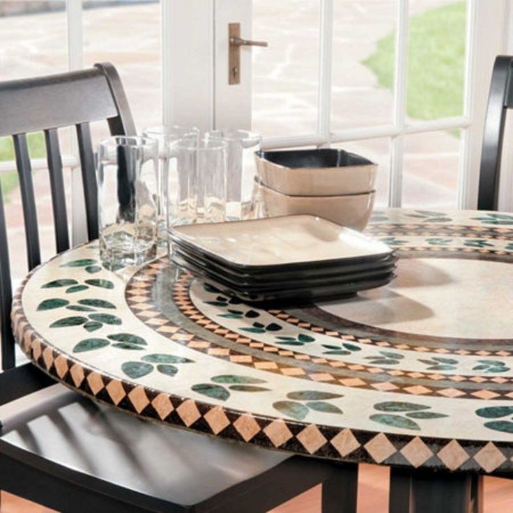 Mosaic Tile Elastic Fitted Vinyl Outdoor 48 Round Patio Table Cover Tablecloth Top Covers Round Patio Table Cover Tablecloth, Fitted Round Table Covers Vinyl Plank