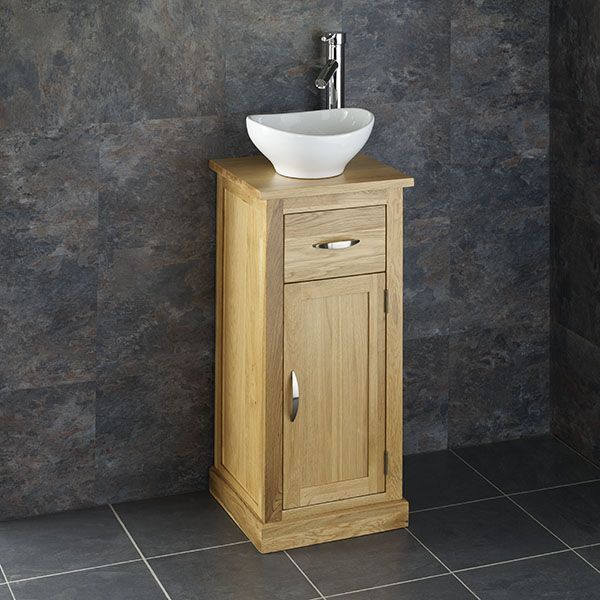 Cube Solid Oak Space Saving Vanity Cloakroom Cabinet With 300mm Oval Ceramic Basin Unit Small Bathroom Storage Units Ceramic Basin Cloakroom Vanity Unit, Small Sink Vanity Unit White