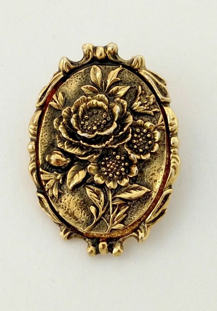 Details About Oval Fl Brooch Vintage Metal Antique Gold Tone Brooch Vintage Metal Antique Gold Tone