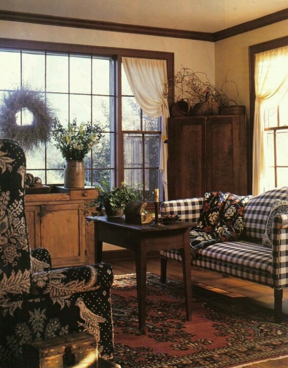 Best 25+ Early American Decorating Ideas On Pinterest Wide Plank This is such an inviting living room. Love the big windows, the black and white checks and the corner cabinet. - Best 25+ Early American Decorating Ideas On Pinterest Wide Plank
