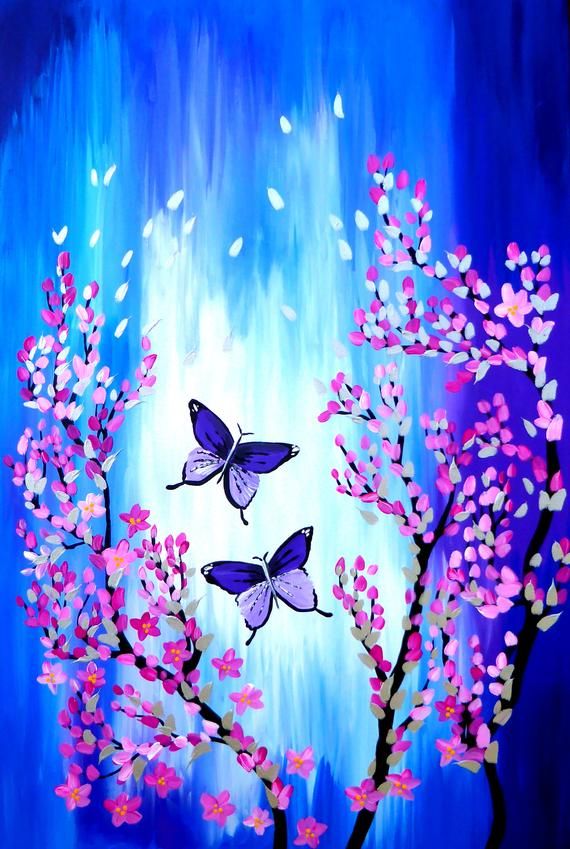 pic Blue Background Easy Cherry Blossom Painting 10 best cherry blossom painting party