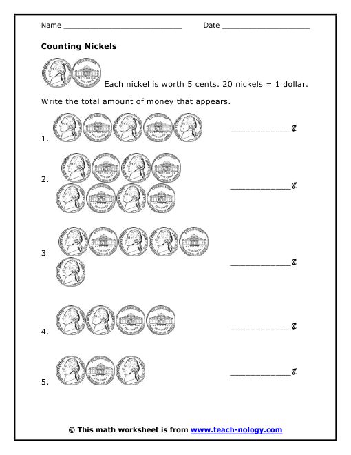 counting change worksheets