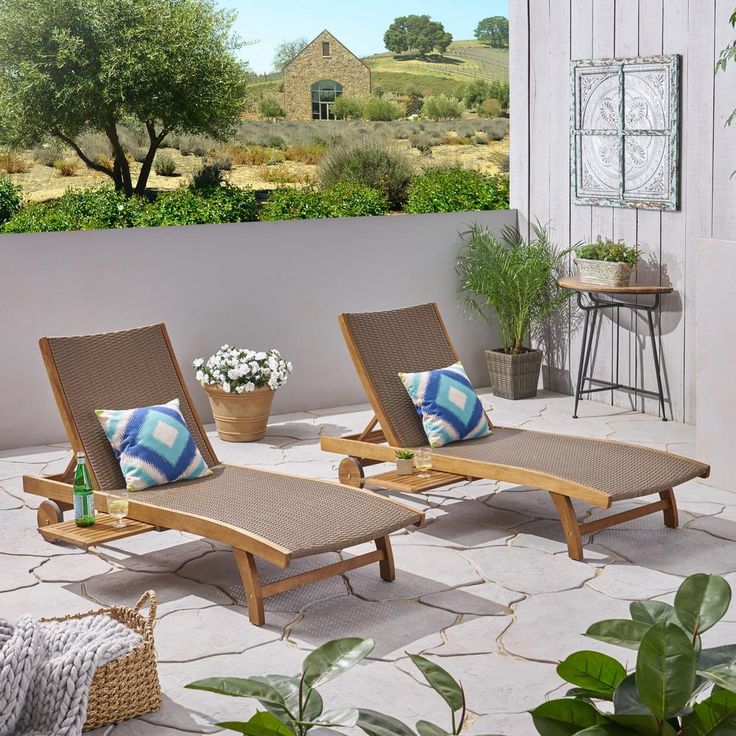 Noble House Colby Teak 2-Piece Acacia Wood Outdoor Chaise Lounge 55136