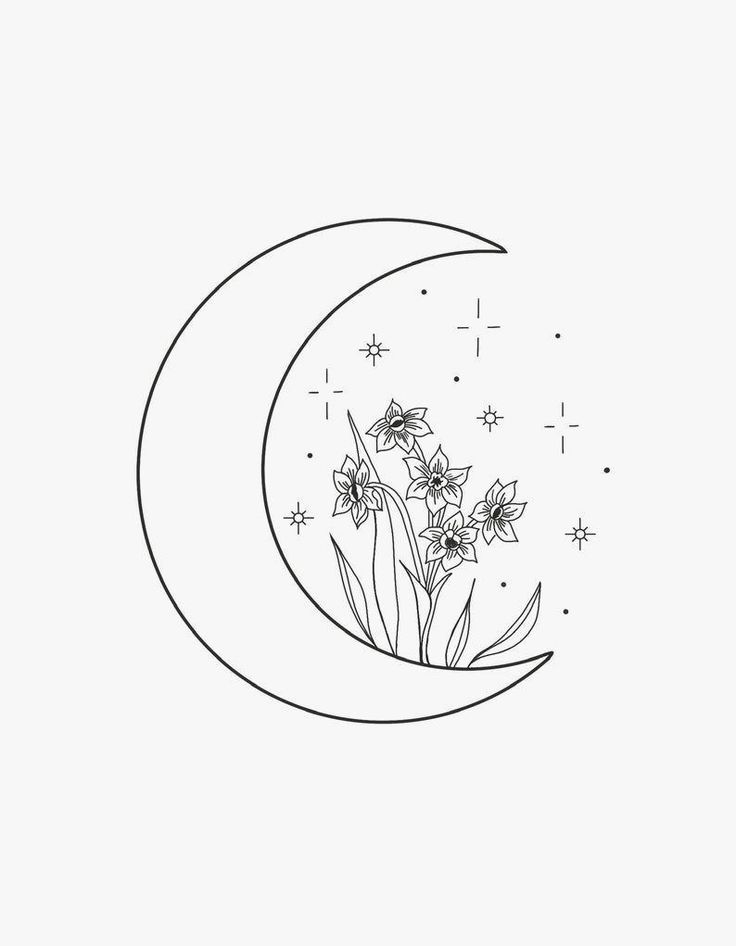 Download Floral Moon Illustration. PDF Digital Download. Embroidery ...