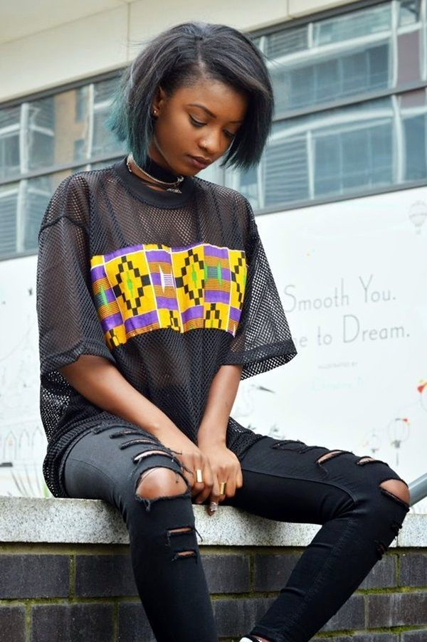 Ebony emo long hair skinny