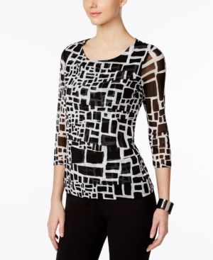 Alfani Petite Printed Tiered Mesh Top