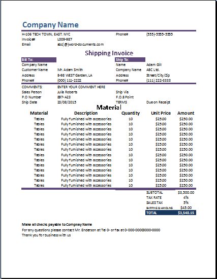 shipping invoice template at word documents com invoice professional cover letter