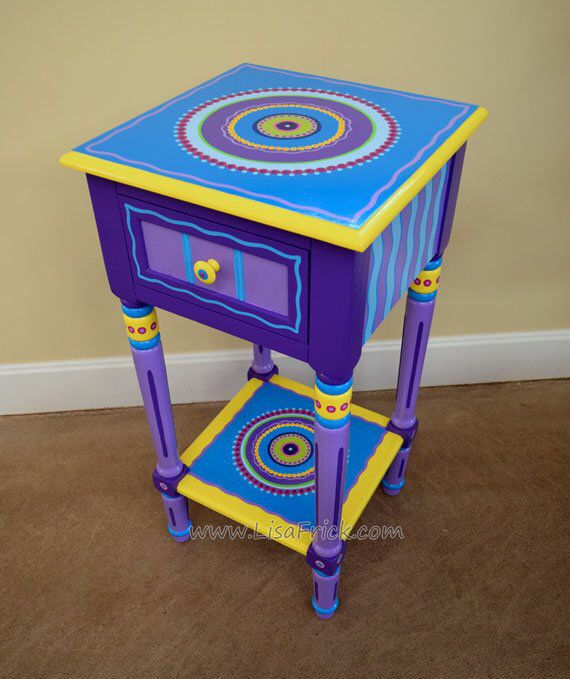 Hand Painted Mandala Side Table | Hand Painted Accent Table | Hand Painted Furni...