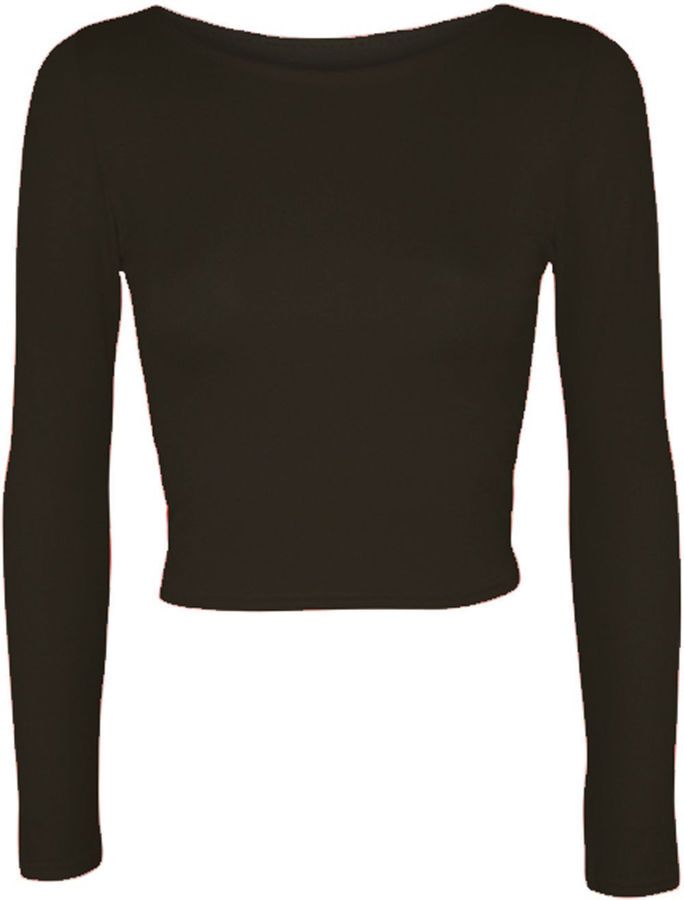 NEW LADIES ROUND NECK LONG SLEEVE CROP TOP T SHIRT TOPS SIZE 8-14