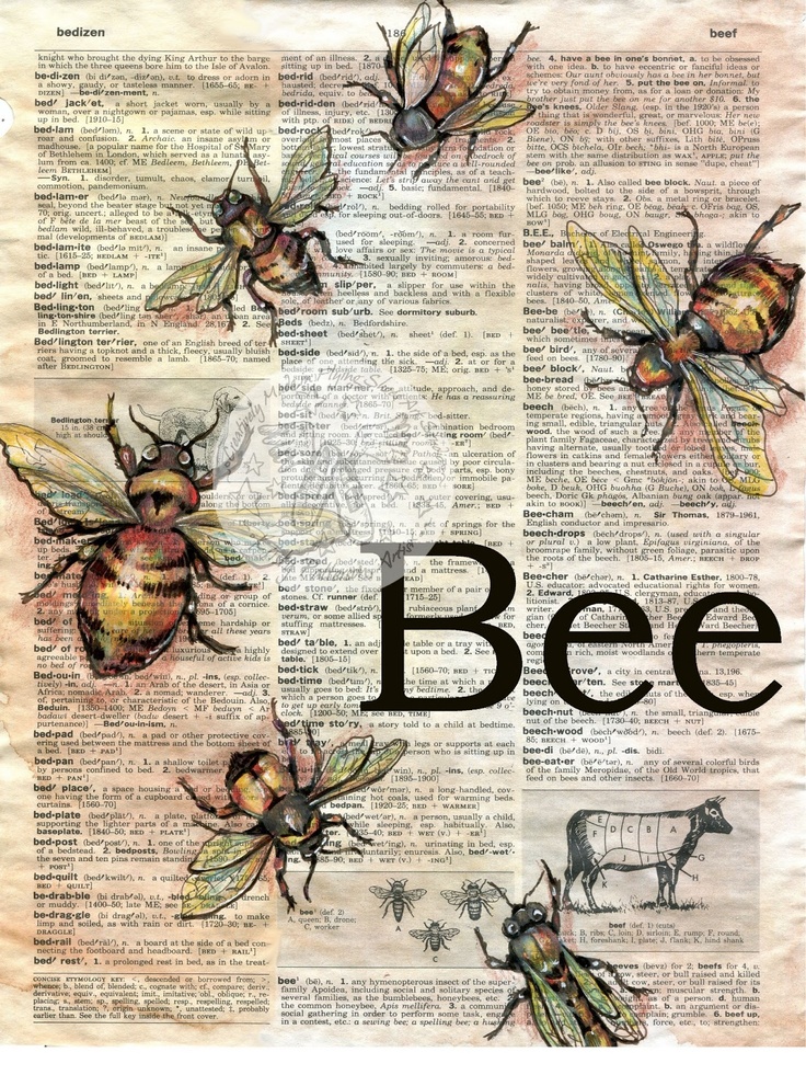 122 Best Bees Images On Pinterest Knees And Bee Hy Items Similar To Print Bee Mixed Media Drawing On Distressed Dictionary Page Etsy