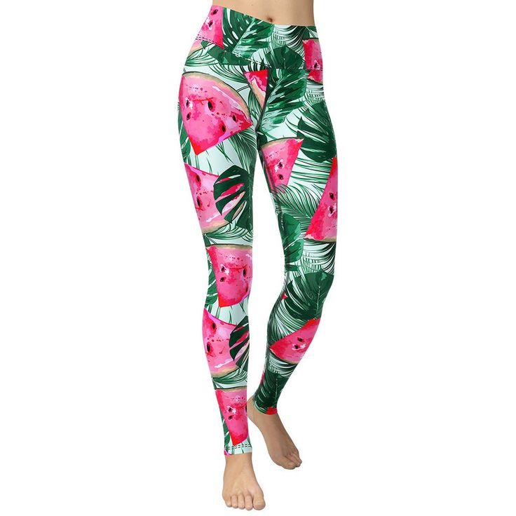 Palm Leaves Watermelon Yoga Leggings