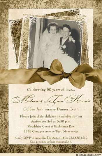 Damask 50th Anniversary Invitation Elegance Gold Photo Empire