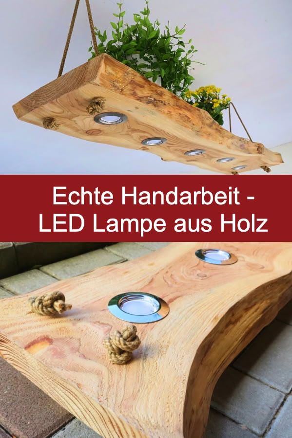 LED Lampe aus Holz - ehrliche Handarbeit / massives Lärchen Holz / 5 LED Spots