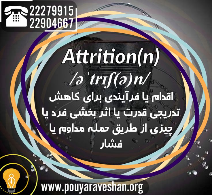 💎 Attrition (n)💎 Example : Part of the attrition on my military reserves had been the expenses. فقط در 13 جلسه براحتی انگلیسی صحبت کنید ☎️ 021-22279915 ☎️ 021-22904667 💌 Share With Your Friends 🎖Join Us : https://t.me/joinchat/AAAAAD66TP8igu9yi0SxQg 📮www.pouyaraveshan.org