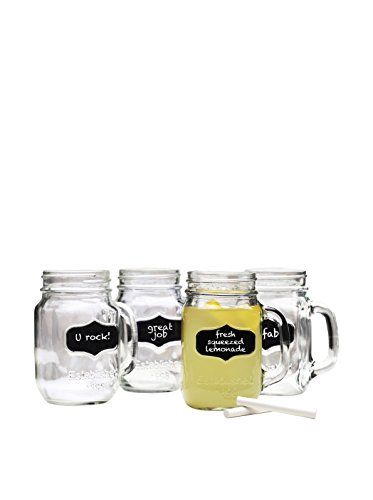 Yorkshire Chalkboard Mason Jar Mug. Set of 4 Clear Mason Jars with Chalk. 17.5-oz Each ...