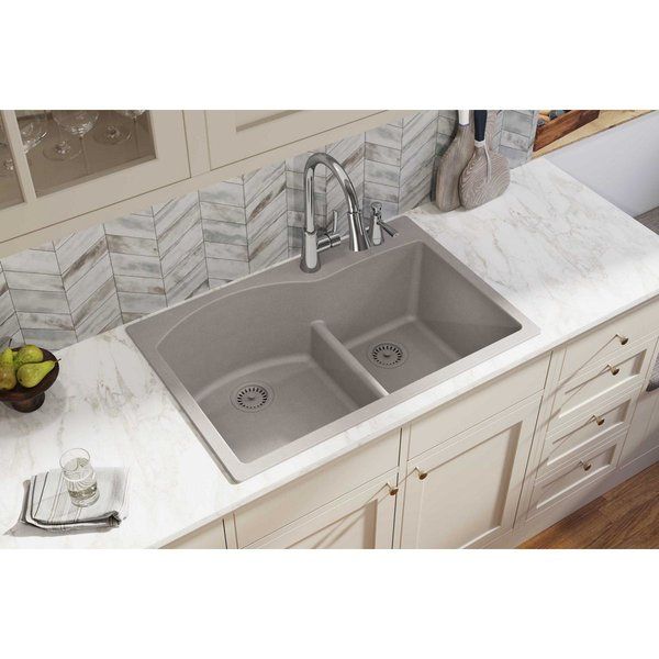 Quartz Classic 33 L X 22 W Double Basin Drop In Kitchen Sink Undermount Kitchen Sinks Elkay Quartz Kitchen