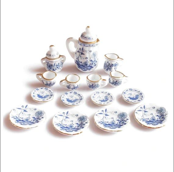 Miniature Coffee Set in Red Pot /& 4 Cups 1:12 scale