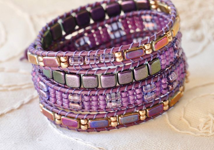 Beaded Purple Wrap Bracelet For Her,Bohemian Inspired Jewelry,Purple Beaded Stack Wrap,Artisan Bracelet,Jewelry,Charm Bracelet,Gift For Her
