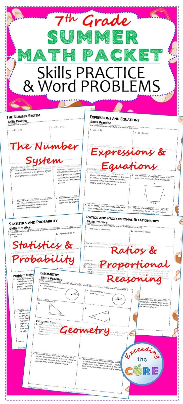 Worksheets Common Core 7th Grade Math Worksheets best 25 7th grade math worksheets ideas on pinterest word summer june july packet common core assessment this